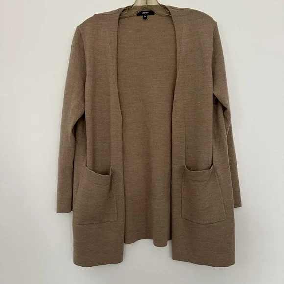 Quince Sweater Cardigan Womens Medium Brown Merino Wool Open Front Longline - Picture 1 of 9